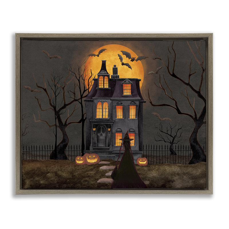Cadre flottant Bats Over Haunted Mansion, design par Nicole Tamarin, H 17 po x l 21 po, Cadre flottant orme Montalcino
