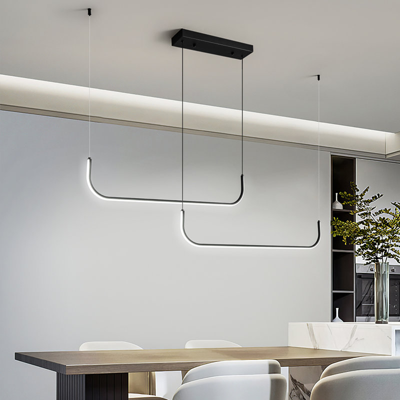 Modern Dimmable LED Chandelier Linear Chandeliers for Living Room Dining Room Kitchen Island(2-Light), Matte Black