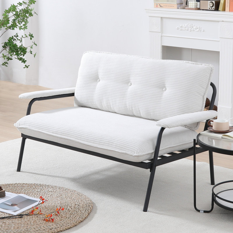 Beige 53 pouces rayé, tissu mélangé, bouton pour balcons et style classique, adapté aux petits espaces