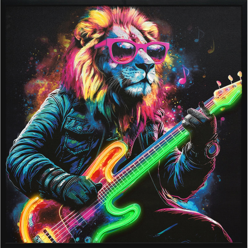 Art mural néon sur toile encadrée néon Groove II - 33 po x 33 po - cadre noir