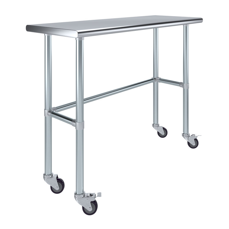 Stainless Steel Open Base Work Table with Wheels, 38" H x 48" L x 18" W