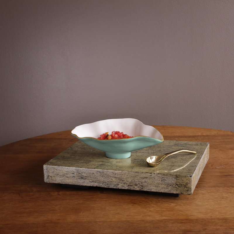 Encanto Claire Small Oval Bowl With Spoon, Turquoise/White/Gold