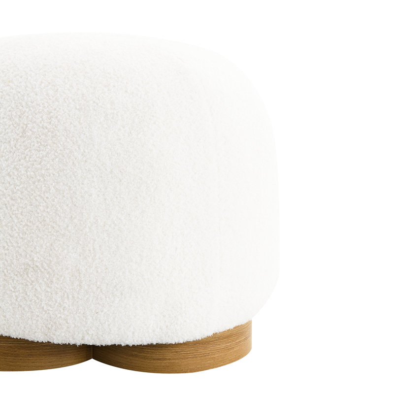 Tabouret rond rembourré en tissu entièrement assemblé, blanc, siège de 20 pouces, mousse haute densité, léger, pour le salon et la chambre à coucher avec tissu doux, capacité de poids de 300 lb, dortoir