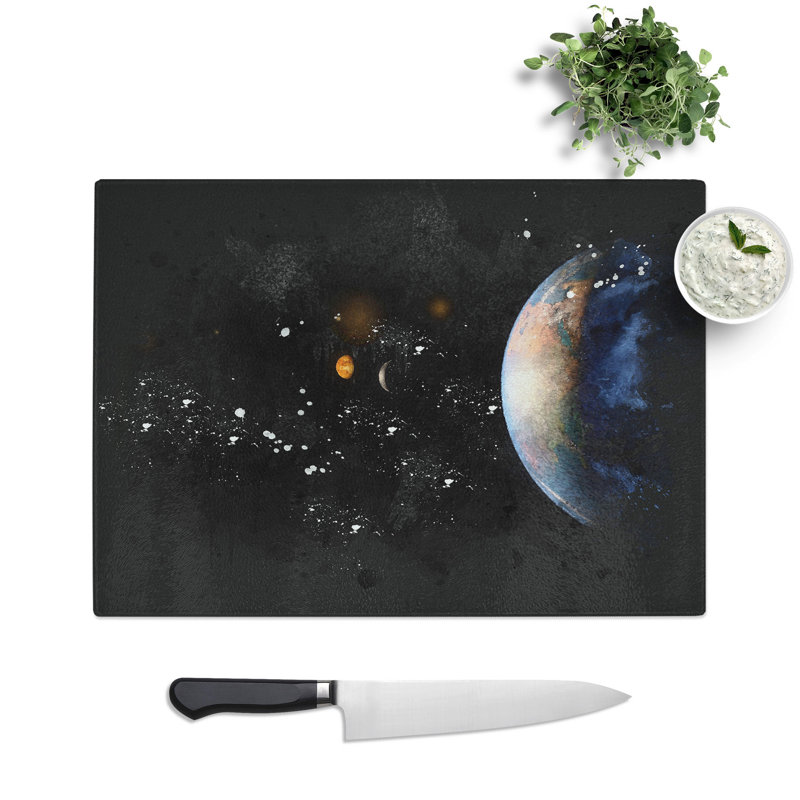 Tempered Glass View of the Earth Paint Splash Chopping Board, 20 cm x 28.5 cm