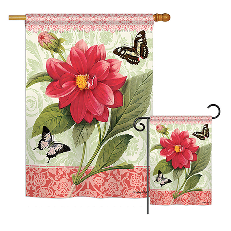 Ensemble de 2 drapeaux verticaux en polyester à imprimé floral Dahlia 2 pièces Equelle
