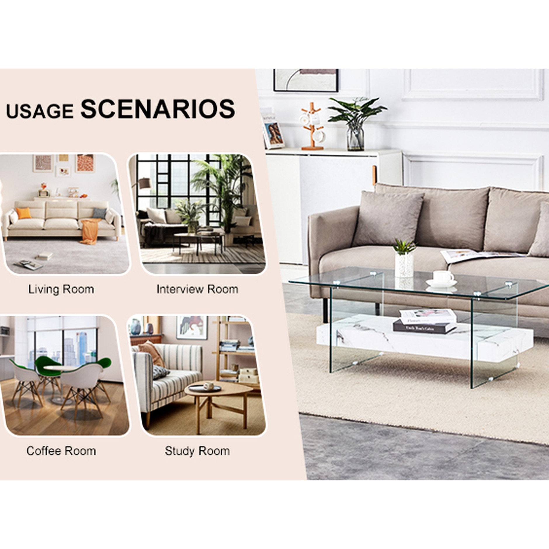 Ivy Bronx 43.3-inch Spellbinding Double-layer Coffee Table, Tempered ...