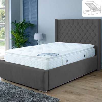Gremillion Wingback Ottoman Storage Bed - Plush Velvet Gas Lift Bed Frame with Headboard