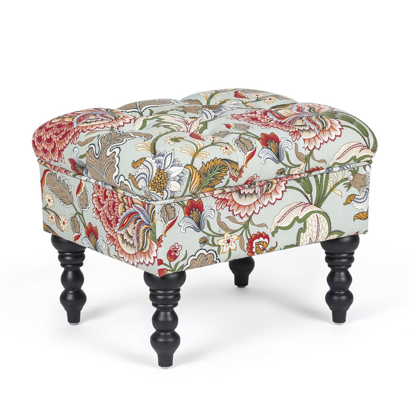 Cauley Upholstered Ottoman, Paisley Red 100% Linen