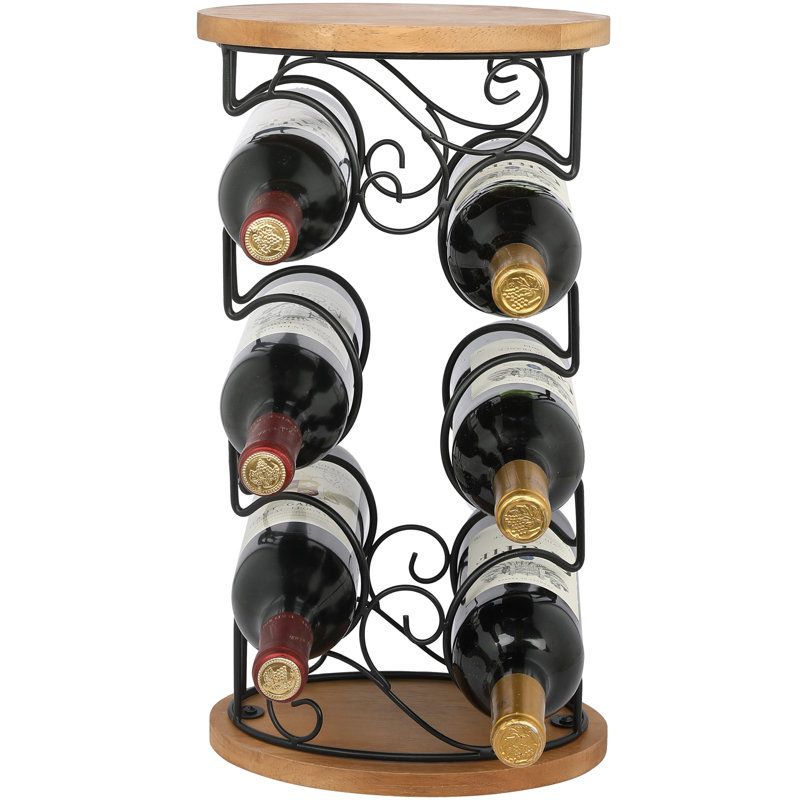6 Bottle Metal / Solid Wood Tabletop Wine Glass Rack  in Black / White