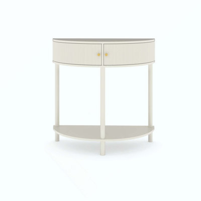 Artisan-Crafted Wave-Pattern Demi-Lune Console Table ,Unique Half Moon Design End Table With 2 Storage Drawers And Bottom Shelf For Living Room, Bedroom, Study, Hallway