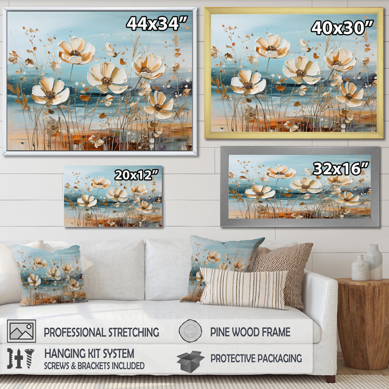 «Beige River Meadow Charm», impression sur toile, Cadre flottant noir, H 12 po x l 20 po x P 1 po
