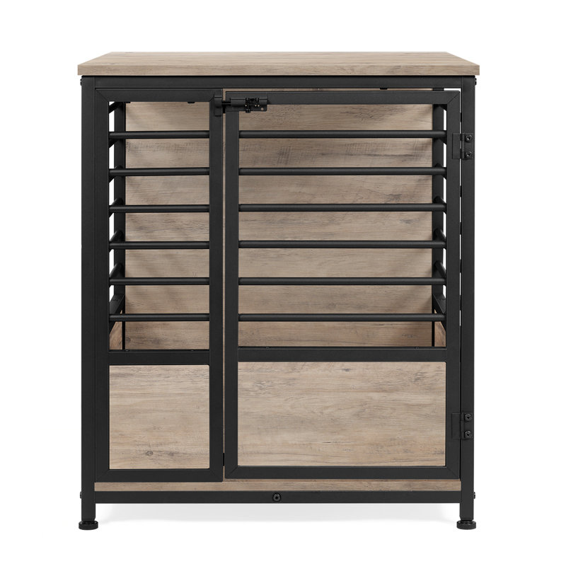 Kehoe Pet Crate with 1 Door, Small (27.6" H x 23.6" W x 23.6" D), Grey/Beige