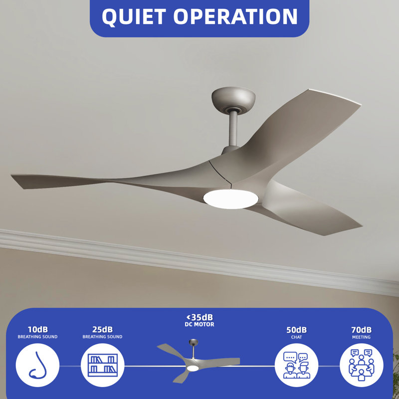Ventilateur de plafond moderne de 52 po avec lumière DEL, télécommande, moteur à courant continu à 6 vitesses et fonction réversible