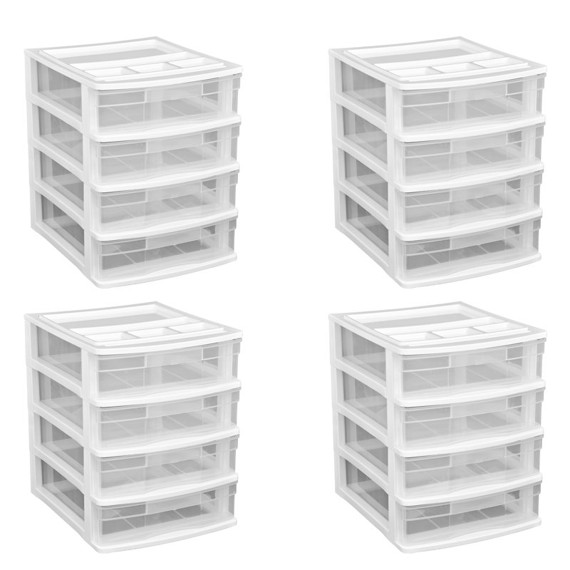 Desk & Countertop 4 Drawer Storage Bin W/Organizer Lid, 4