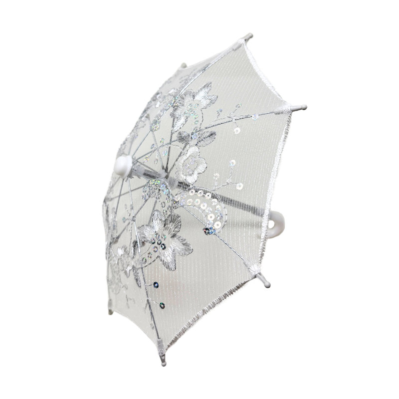 Pack Of 6 Mini Lace Umbrella Parasols With Sequins - Delicate Dolls Size Decorative Small Umbrella For Weddings, Baby Showers, Parties And Events - 11.6 Inch Diameter