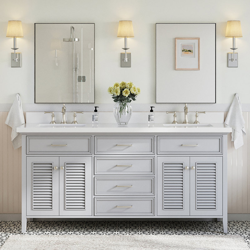 Kensington 73'' W Double Vanity, Gray, Rectangular, Pure White Quartz