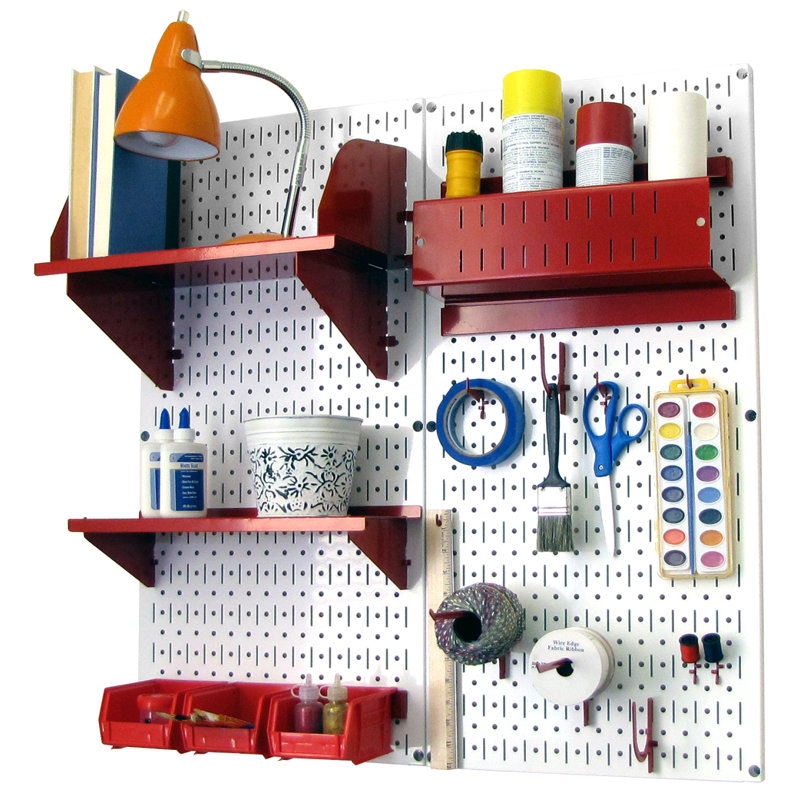 Ensemble de panneaux perforé de rangement pour accessoires de loisirs, Blanc et rouge
