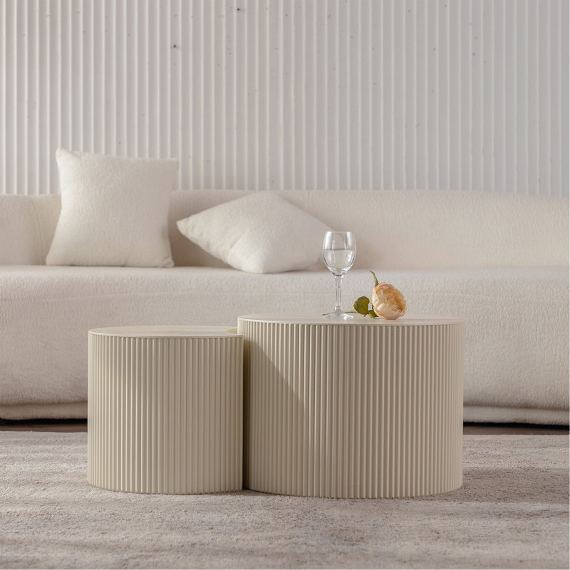 Table basse ronde en bois pour le salon et les petits espaces, Beige+White, 14.96" H x 18.9" W x 18.9" D
