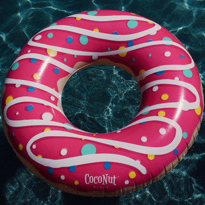 CocoNut Float: Pink Sprinkled & Glazed Donut - 48" Pool Ring Inflatable, Anti-Leak, Durable, Party Water Accessory