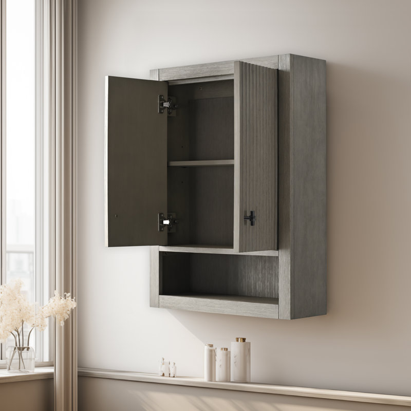 Wall Bathroom Shelves, Driftwood Gray, Matte Black