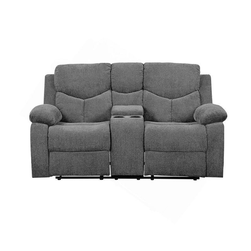Causeuse Kalen en chenille grise avec console