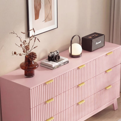 Fluted 9-Drawer Dresser 57''W Wood Wide Chest Of Drawers With Metal Handle, Adjustable Feet