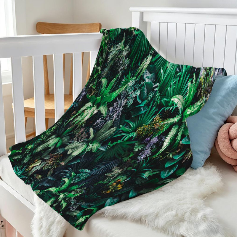 Jeté en flanelle verte ultra douce, magnifique imprimé d'un côté, Jeté 30 po x 40 po