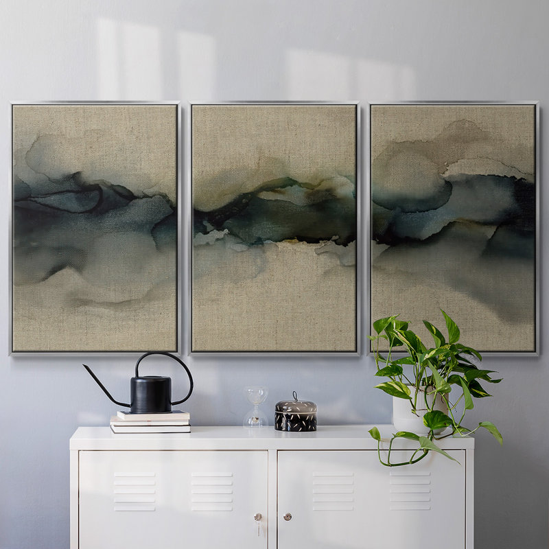 Ocean Streams - Toile encadrée multi-pièces, Argent, H 40 po x l 78 po x P 2 po
