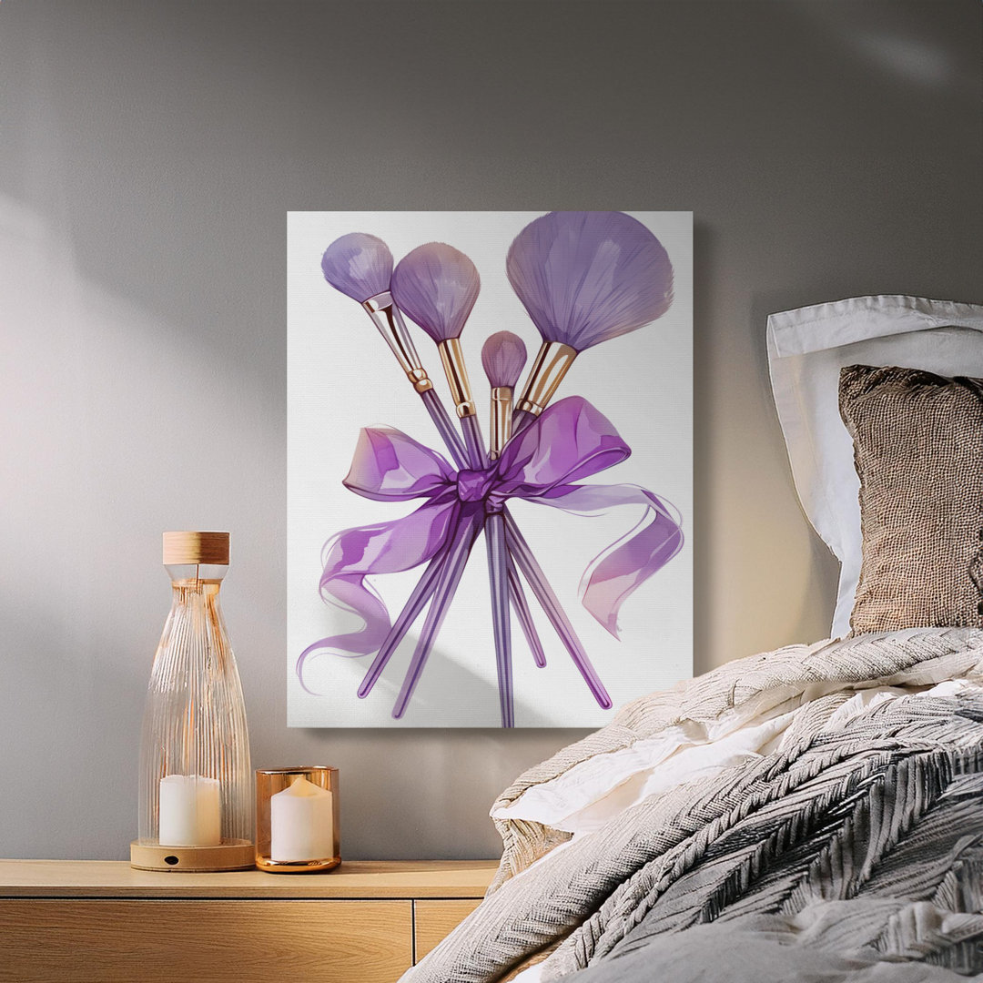 Purple Makeup Brushes Glam Canvas Wall Art