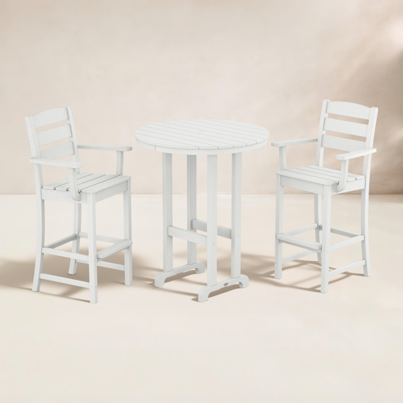 Lakeside 3-Piece Round Bar Arm Chair Set, White