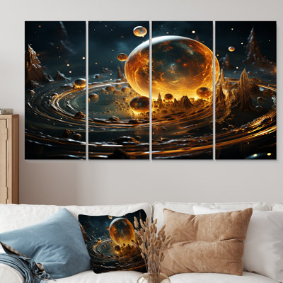 Art mural 4 pièces jaune et noir avec ceinture d'astéroides