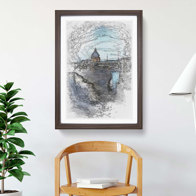 Saint-Pierre Bridge in Toulouse France in Abstract - Picture Frame Graphic Art Print, Walnut, 50cm H x 35cm W x 2cm D