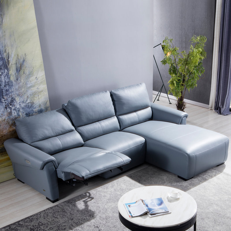 Minnich Upholstered Power Reclining L-Shaped Sectional, Right Hand Facing, Aqua