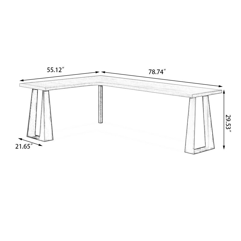 Brown L-Shaped Solid Wood + Iron desk, 29.53" H x 78.74" W x 55.12" D, Left Hand Facing