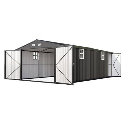 13.2x21x8 FT Metal Carport Storage Shed, Large Outdoor Shed with 2 Double Hinged Doors(Dark Grey)