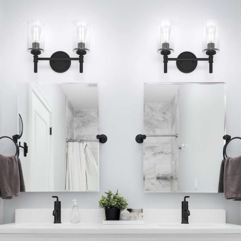 Wexton 2-Light 5.44” Wide Vanity Light, Clear Bubble, Matte Black