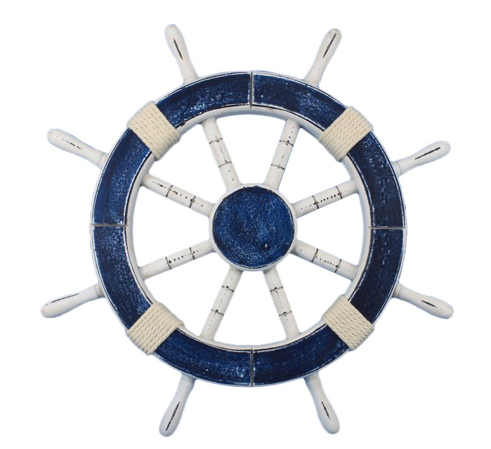 Handmade Coastal Plants & Flowers Wall Decor on Wood, 18" H x 18" W x 2" D, Dark Blue / White
