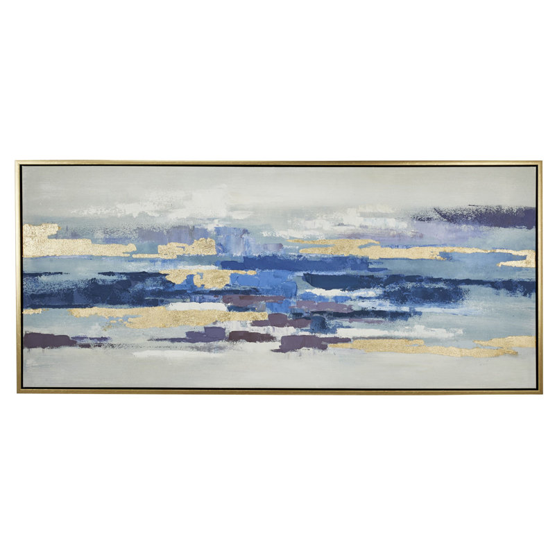 Bleu et doré, peinture encadrée abstraite