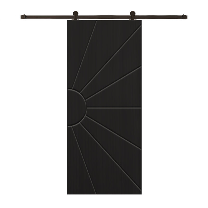 Porte de grange à panneaux et en bois manufacturé avec quincaillerie d'installation, 36 po x 96 po, Noir