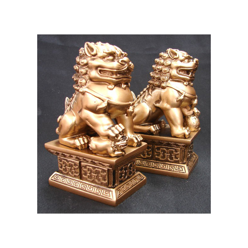 Figurine Feng Shgui Foo Dogs, H 7 po x l 4 po x P 3 po, Golden