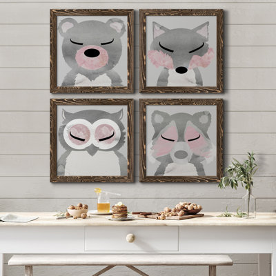 Ours - ensemble de 4 peintures sur toile encadrées
