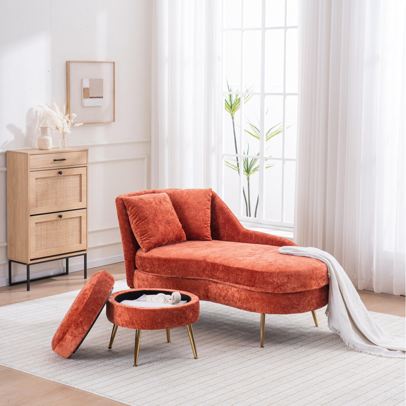 Chaise de 58 po en chenille d'intérieur avec accoudoir à gauche et coussin lombaire., Red
