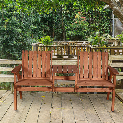 Patio Bench, Garden Bench With Middle Table And Umbrella Hole