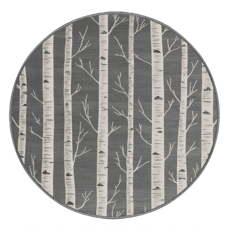 Machine Washable Nature Gray Area Rug, Round 6'