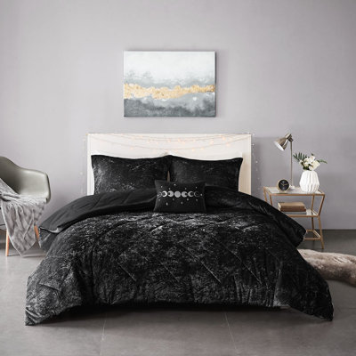 Édredon en velours double / grand - noir, losange, lavable à la machine, avec coussin décoratif inclus