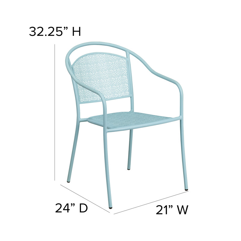 Oia Indoor-Outdoor Steel Patio Arm Chair with Round Back, Sky Blue