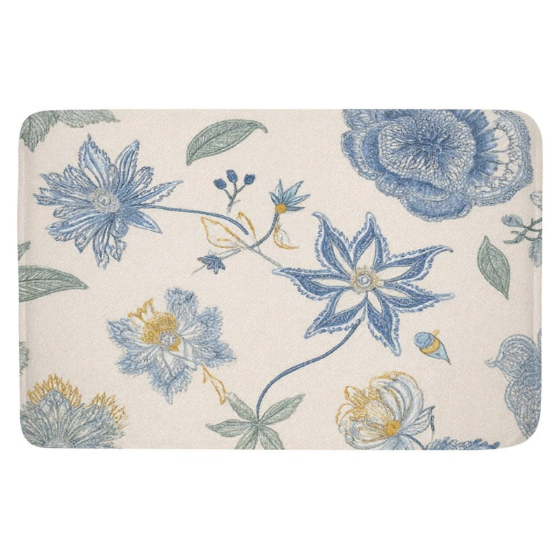 Tapis de bain à broderie florale bleu vif pour salle de bain, 16 x 24