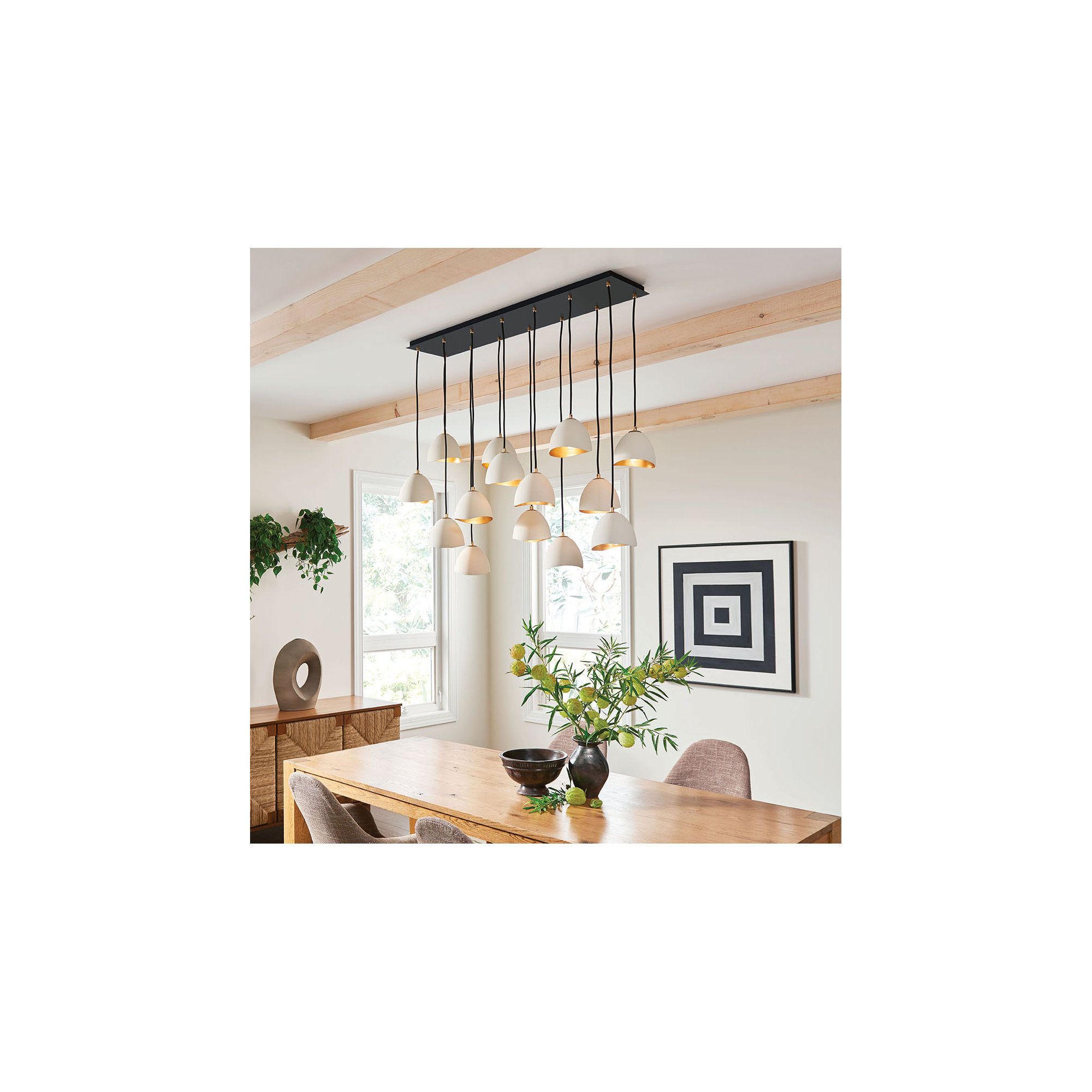 Cotter 14 - Light Fabric Dimmable Geometric Chandelier, Shell White