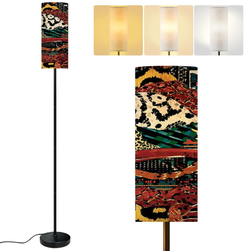  68.5" Standing Floor Lamp Traditional african fabric wild animal Dimmable Metal Pole Lamp with Linen Lampshade LED Bulb Included