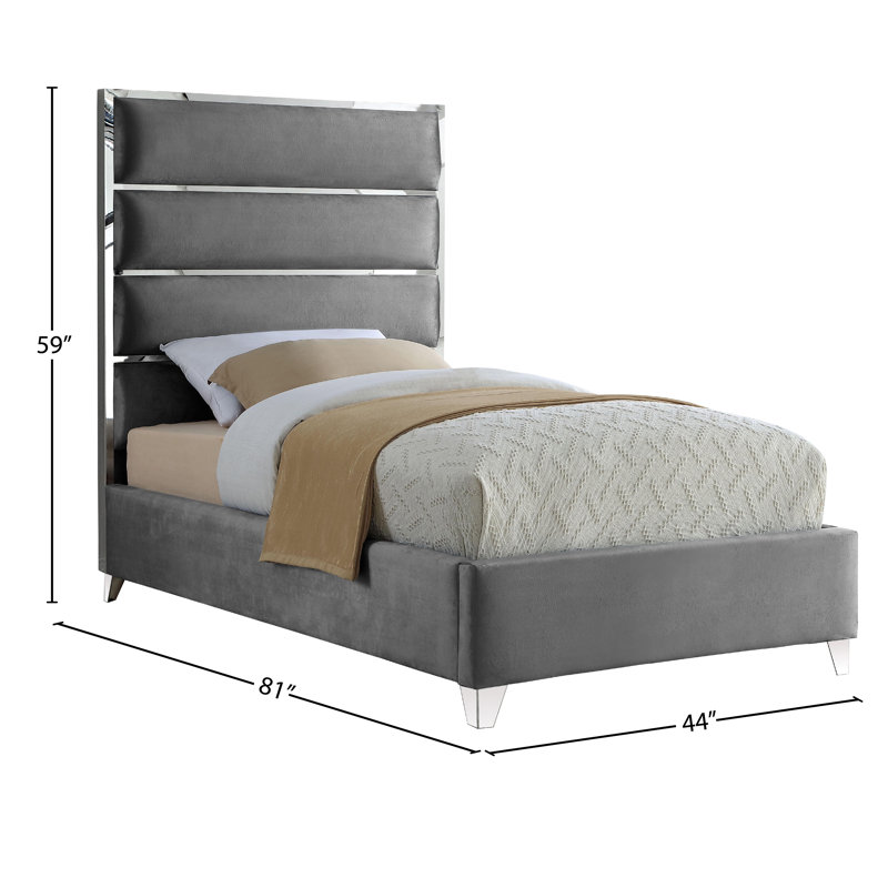 Lit plateforme tapissier Dietz, Velours gris, Simple